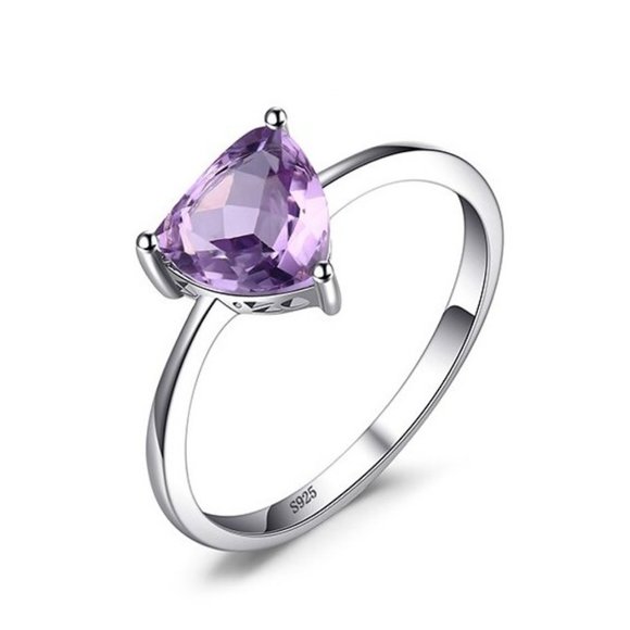 1.20 ct Trillion AMETHYST Solitaire Silver Ring 8 - Picture 3 of 11